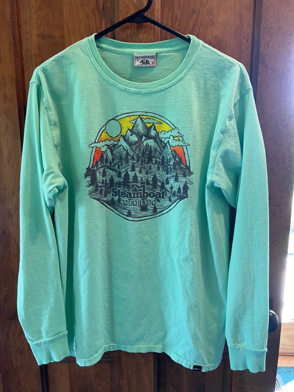 Steamboat Colorado Adult Long-Sleeve Mountain Graphic Tee - Mint. 
Resort Tee.